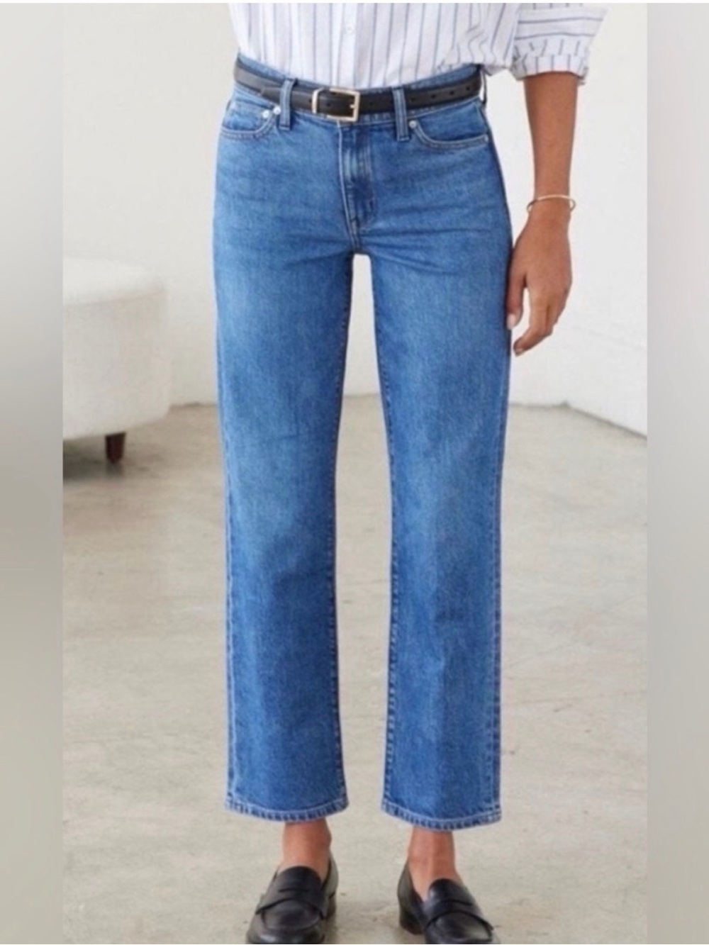 AYR The Frenchie Straight Leg Jeans Women's 33 High Rise Medium Wash Made in LA